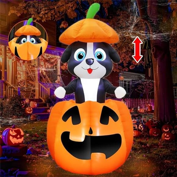 5 FT Halloween Inflatables Animated Dog On Pumpkin Outdoor Decorations Blow Up - Picture 7 of 7
